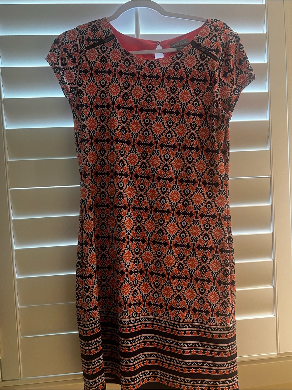 Market & Spruce Orange and Black Geometric Cap Sleeve Dress